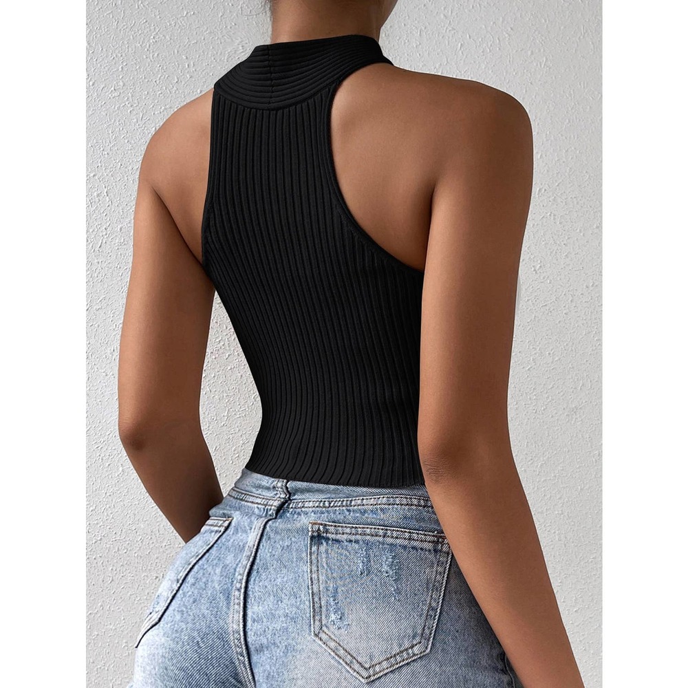 High neck ribbed knit Crisscross Halter Knit crop Top y2k cream - Picture 5 of 8